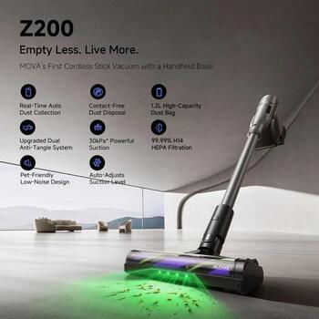 Mova пылесос Z200 Auto-Empty, 500 Вт, 90 мин, 1.2 л, H14 HEPA, 65 дБ, беспроводной, серый (Z200)