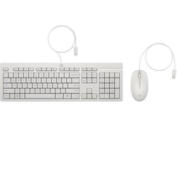 HP 225 проводной комплект мыши и клавиатуры AW5S6AA#ACB, USB, 1200 DPI, оптическая, 3 кнопки, полноразмерная, белая, для офиса (AW5S6AA#ACB)