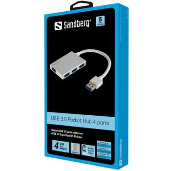 Sandberg USB 3.0 centrmezgls 133-88, 4 porti, 5000 Mbit/s, RoHS, alumīnijs (133-88)