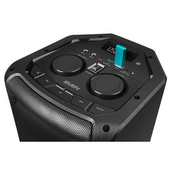 Портативная Bluetooth колонка мощностью 100 Вт RMS с TWS соединением FM радио поддержкой USB microSD и RGB подсветкой PS-710 Чёрный SV-021696 SVEN (SV-021696)