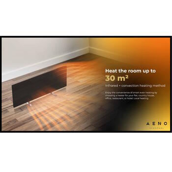 Viedais premium klases infrasarkanais un konvekcijas sildītājs līdz 30m² 700W 11mm rūdīta stikla panelis ar Wi-Fi 110×40×4 cm melns AGH0002S Aeno (AGH0002S)