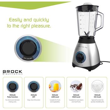 Brock BL 1502 SS ручной миксер, 500 Вт, 1,5 л, 2 скорости, PULSE, измельчение льда, нержавеющая сталь, белый (BL 1502 SS)