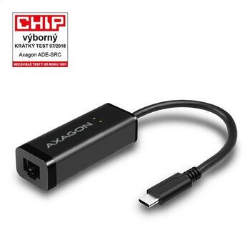 Axagon USB-C гигабитный Ethernet адаптер ADE-SRC, 1000 Mbit/s, 1 RJ-45 порт, USB питание, Plug and Play, поддержка VLAN (ADE-SRC)