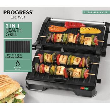 Progress Veselīga grila EK5854PVDE, 850W, 2 grilēšanas pozīcijas, nepiedegoša virsma, noņemama tauku paplāte, nesakarstoši rokturi (EK5854PVDE)