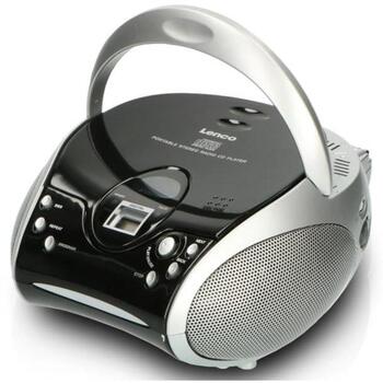 Lenco SCD-24 Black/Silver CD-магнитола, 2x2W, FM-радио, CD/CD-R/CD-RW, ЖК-дисплей, разъем 3.5mm для наушников, ручка для переноски (SCD-24 Black/Silver)