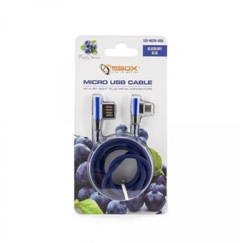 Sbox USB кабель USB-MICRO-90-BL, 1,5м, 480 Mbit/s, USB A M, microUSB M, металлические разъемы, синий (USB-MICRO-90-BL)