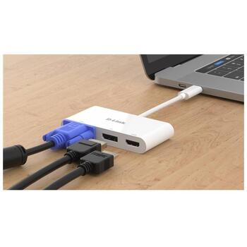 D-Link 3-в-1 USB-C на HDMI/VGA/DisplayPort адаптер DUB-V310, 11см, поддержка 4K, USB-C мужской разъем (DUB-V310)