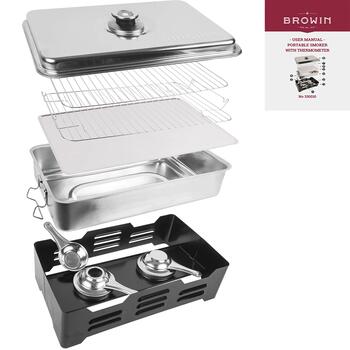 Browin 330010 уличный коптильня с термометром, 43см, 27.3см, 21см, 3.6кг, сталь, вишневая щепа, стартовый набор (330010)