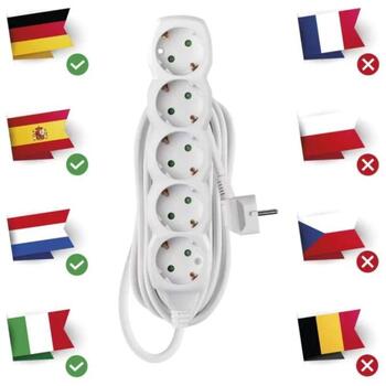 Emos Удлинитель P0525R, 5 м, 5× 2P + PE GERMAN, белый, ПВХ, 3 680 Вт, защита от детей (P0525R)