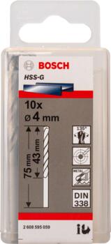HSS-G urbji metālam 4.0mm, 10gab., Urbjmašīnām/skrūvgriežiem PRO METAL HSS-G STANDARTA SPIRĀLVEIDA URBJA GARUMS, 2608595059 BOSCH (2608595059)
