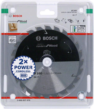 Standard for Wood 160x20/15.875x1.5/1.0x24T, Rokas ripzāģiem PRO WOOD CORDLESS RIPZĀĢA ASMENS, 2608837676, BOSCH (2608837676)