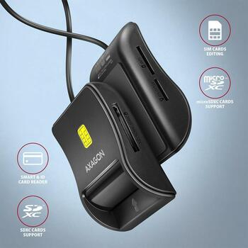 Axagon Считыватель смарт-карт CRE-SM3SD USB 2.0 1.3 м, microSD/microSDHC/microSDXC, SIM, черный (CRE-SM3SD)