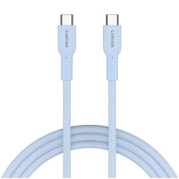 Vads ar USB C līdz USB C savienojumu 60 W ātro uzlādi un krāsainu pītu pārklājumu OnWire 60CL C-C 60W COLOR Braided 1 m Gaiši Zils CND-CCAP60AB10LBL CANYON (CND-CCAP60AB10LBL)