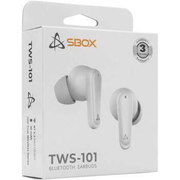 Sbox Беспроводные наушники EB-TWS101-W, 20-20000 Гц, 102 дБ, 3 ч, 2 ч зарядка, 10 мм, Bluetooth 5.3, 2 динамика (EB-TWS101-W)
