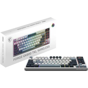 Msi клавиатура FORGE GK600 TKL WIRELESS SKY, 83 клавиши, RGB LED подсветка, 2.4GHz беспроводная, Bluetooth, USB Type-C (FORGE GK600 TKL W SKY US)