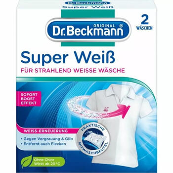 Dr.Beckmann Super White veļas balinātājs 184172, 2x40g, noņem pelēcību, novērš apkaļķošanos, UV aizsardzība (184172)