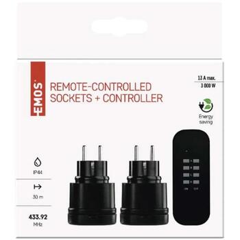 Emos Розетки с дистанционным управлением P0068, 1x2P+PE, IP44, 3000W, до 30м, до 4 розеток, защита от детей (P0068)