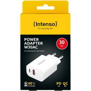 Intenso адаптер питания USB-A/USB-C/7803012, Входное напряжение 100-240 В, Максимальное выходное напряжение 20 В, 2 выхода (7803012)