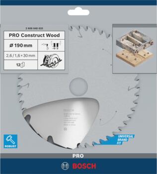 Ripzāģa disks 190x30 mm Construct wood, Rokas ripzāģiem PRO CONSTRUCT WOOD RIPZĀĢA ASMENS, 2608640633, BOSCH (2608640633)