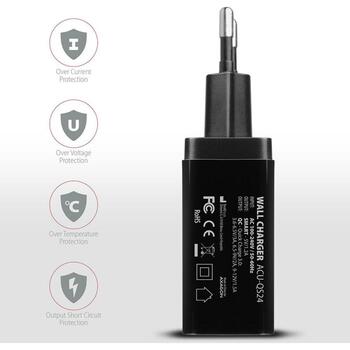 Axagon зарядное устройство ACU-QS24 24W, 2x USB QC3.0, 5V-1.2A, 100-240V, черный, защита питания (ACU-QS24)