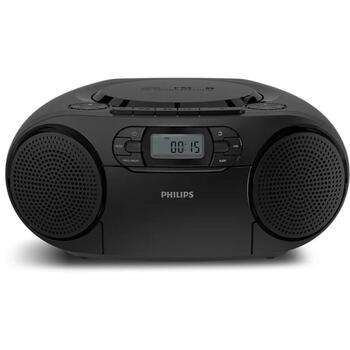 Philips CD Soundmachine TAZ2200/10, kasešu un CD atskaņotājs, FM radio, Bluetooth, USB, 3,5mm audio ieeja, 2x3W, melna (TAZ2200/10)