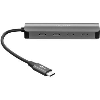Goobay USB centrmezgls, 76565, 4 x USB-C 3.2, 10 Gbit/s, alumīnija/plastmasas korpuss, plāns dizains (76565)