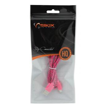 Sbox USB кабель USB-1031P, 1м, 480 Мбит/с, USB A M, microUSB M, оплетка, розовый (USB-1031P)