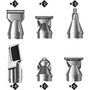 Manta Matu un bārdas trimmeris HT-01BK, 6 uzgaļi, 3-12mm, IPX7, USB-C, precīzi asmeņi, magnētiskie uzgaļi (HT-01BK)