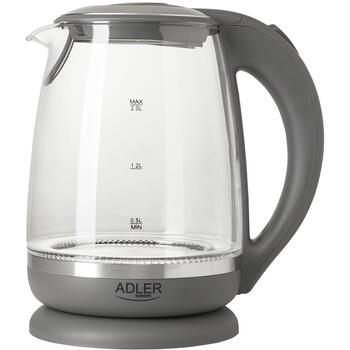 Adler Чайник AD 1286, 2200 Вт, 2 Л, Пластик/Стекло, 360° поворотная база, серый (AD 1286)