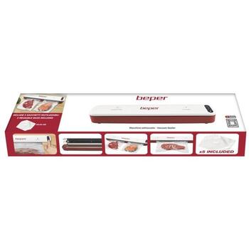 Beper Вакуумный упаковщик P102CON001, 85W, 5x25x30см пакеты, белый, красный, ручной режим, насадки для контейнеров (P102CON001)