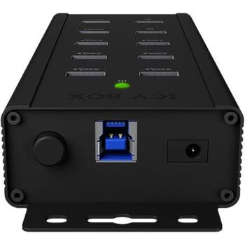 Raidsonic USB centrmezgls IB-HUB1703-QC3, 7x USB 3.0, AC 120/230 V, melns, QC 3.0 uzlāde, sienas stiprinājums (IB-HUB1703-QC3)