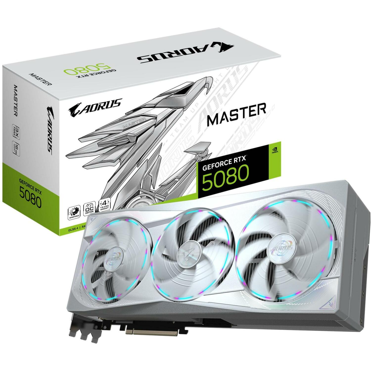 Gigabyte Видеокарта GV-N5080AORUSM ICE-16GD 1.0, 16GB GDDR7, 256bit, PCI-E 5.0, 2805MHz, 3 x DP 2.1a, 1 x HDMI 2.1b, NVIDIA DLSS 4 (GV-N5080AORUSM ICE-16GD 1.0)