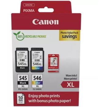 Canon Tusz PG-545XL/CL-546XL Foto Vērtība 8286B011, 15ml melns, 13ml krāsains, 50 loksnes spīdīga foto papīra (8286B011)