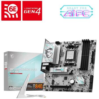 Msi mātesplate B840M GAMING PLUS WIFI6E, 243.8mm, 4xSATA, 2xM.2, 4xDIMM, 7.1 kanāli, Wi-Fi 6E, Bluetooth 5.3 (B840M GAMING PLUS WIFI6E)