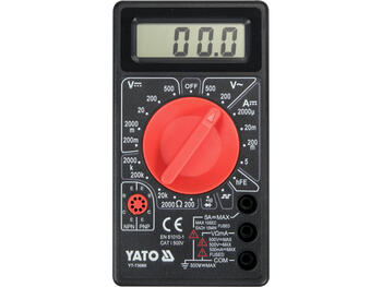 Yato YT-73080 цифровой мультиметр, 0-500В AC/DC, 0-5А DC, 0-2МОм, ЖК-дисплей, холстер, генератор сигналов 5Впп 50Гц (YT-73080)