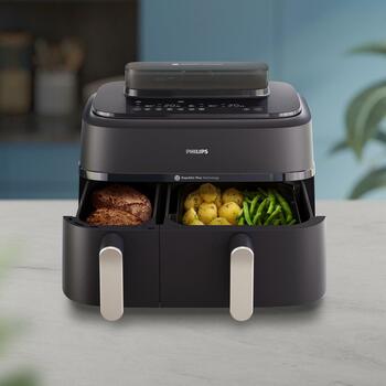 Philips karstā gaisa friteris NA551/00, jauda 2750 W, tilpums 9 L, 12 programmas, skārienkontrole, LED displejs (NA551/00)