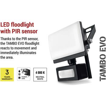 Emos LED прожектор TAMBO EVO ZS2914, 10 W, 1000 lm, IP44, черный, PIR датчик, 4000 K, 110° угол луча (ZS2914)