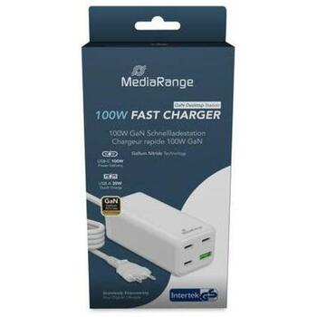 Mediarange зарядное устройство MRMA124 100W, 1.5m кабель питания, 3 USB-C, 1 USB-A, быстрая зарядка, белый (MRMA124)