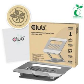 Club3D Алюминиевый стенд для ноутбука CSV-2554, 1xHDMI, 1xRJ45, 2xUSB-C, 2xUSB 3.2, 100W, 360° поворот (CSV-2554)