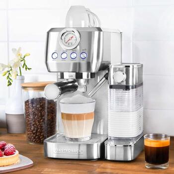 Gastroback 42722 Design Espresso Piccolo Pro M, 1350W, 20 бар, 1.3л, автоматический вспениватель молока, манометр (42722)