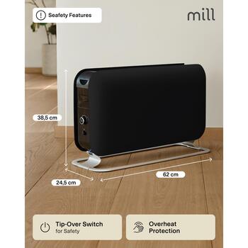 Mill Konvekcijas sildītājs CO2200LEDMAXBLACK, 2200 W, 3 jaudas līmeņi, 5-30 m², LED displejs, klusa darbība, melns (CO2200LEDMAXBLACK)