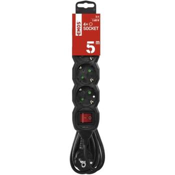 Emos Удлинитель PC1425R, 5м, 4x2P+PE, PVH, 3680Вт, с выключателем, защита от детей (PC1425R)