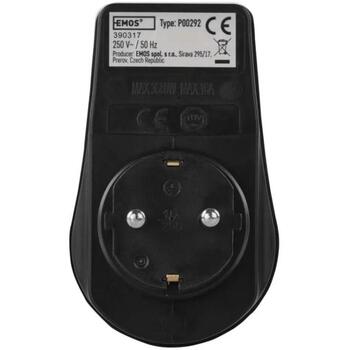 Emos Розетка с выключателем P00292, 1x2P+PE, 3 680 W, IP44, черный, защита от детей (P00292)