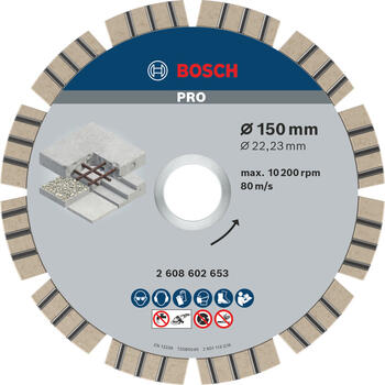 Lielām leņķa slīpmašīnām ar fiksācijas uzgriezni PRO CONCRETE DIMANTA GRIEZĒJDISKS, 2608602653 BOSCH (2608602653)