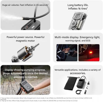Kompakts pārnēsājams elektriskais gaisa kompresors ar digitālo spiediena displeju and 2500 mAh akumulatoru Portable Electric Air Compressor 2 Pro BHR9099GL Xiaomi (BHR9099GL)