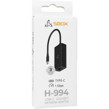 Sbox USB-C Gigabit tīkla adapteris H-994, 1 Gbps, 0,1 m, TYPE-C M, RJ-45 F, Cat 5e, melns (H-994)