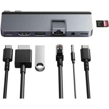 Hyper dokstacija DUO Pro HD575-GRY-GL, 1x HDMI, 1x RJ-45, 1GbE, USB4, USB-C x 2, pelēka (HD575-GRY-GL)