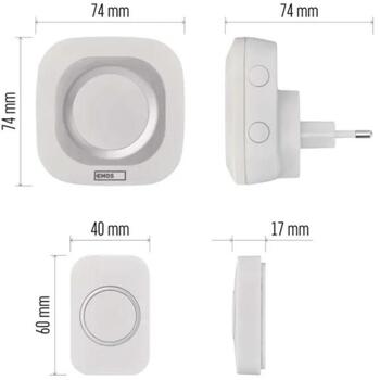 Emos Беспроводной дверной звонок P5733W, P5733W, 150м, 36 мелодий, IP44, 110дБ, 1x3V CR2032 в комплекте, self-learning (P5733W)