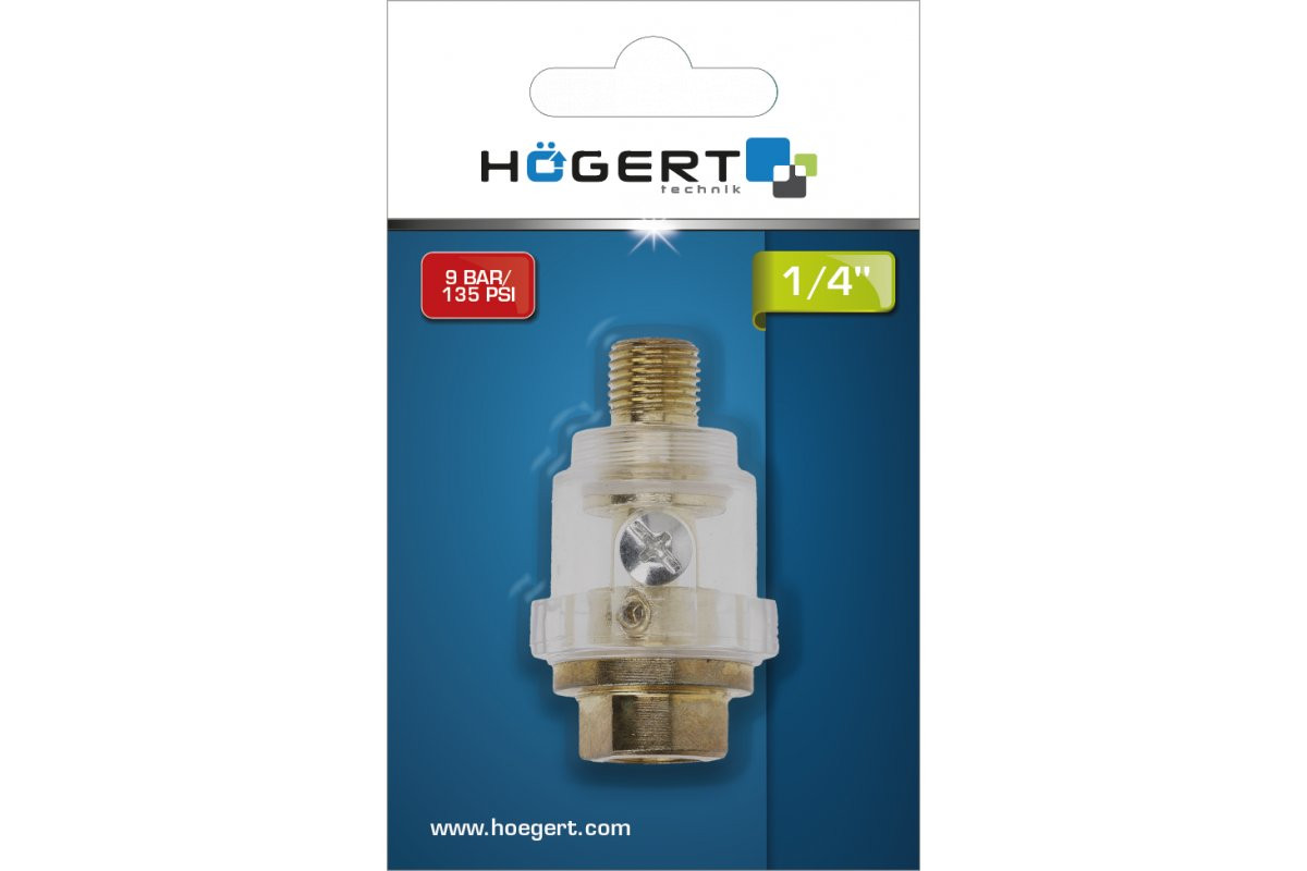 Hogert Gaisa līnijas eļļotājs HT4R876, 1/4 collu, 9 bāri, 135 PSI, pneimatisko instrumentu piederums (HT4R876)