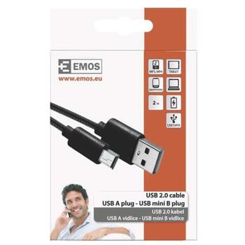 Emos Кабель для зарядки и передачи данных SM7009BL, 2м, черный, USB 2.0 A/Mini B, 2.5W, 0.5A, 480Mbit/s (SM7009BL)